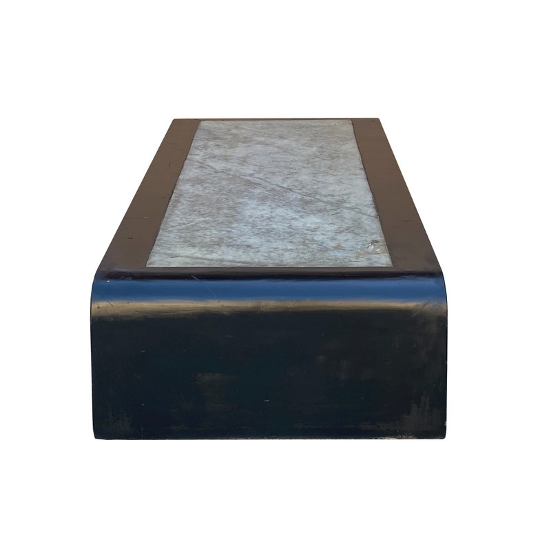 Distressed Black Lacquer Stone Top Scroll Legs Rectangular Coffee Table cs7287 gallery