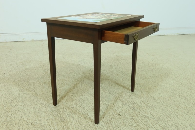 F53345EC: Hand Crafted Mahogany Occasional Table w. Hand Painted Tiled Top gallery