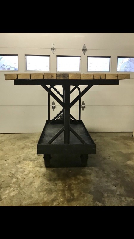 Custom Industrial Railroad Iron Cart Rolling Dining Island Bar Table Steampunk gallery