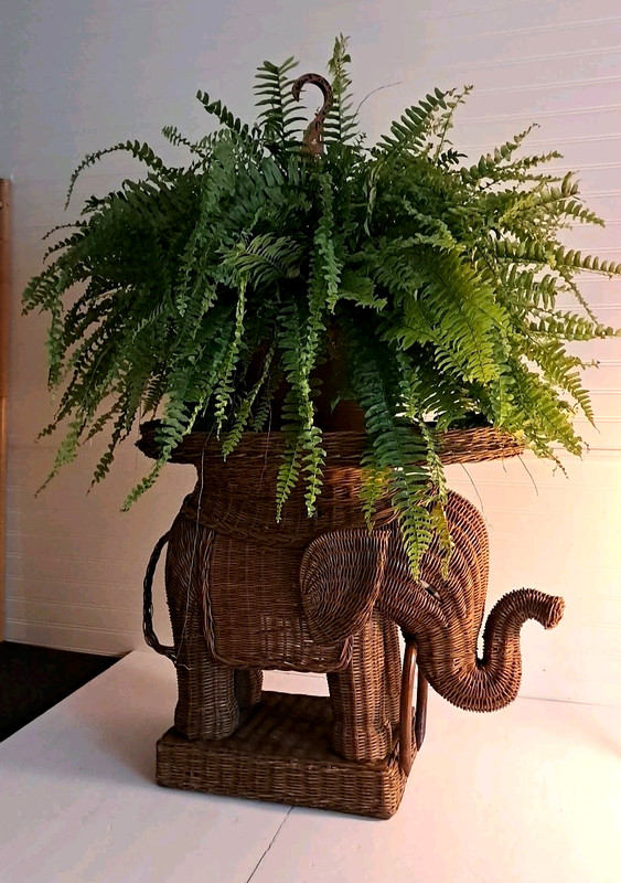 MCM BOHO Wicker Rattan Elephant Table Brown Indoor Outdoor Plant Stand 22 inch H gallery