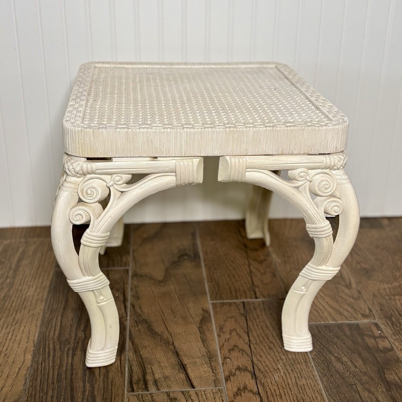 Vintage Burwood Faux Wicker White 16” End Table Plant Stand Boho Chic Foldable