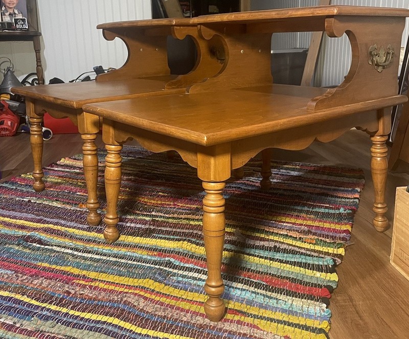 Heywood Wakefield Maple End Tables 2 Tier Mid Century Vintage Furniture gallery
