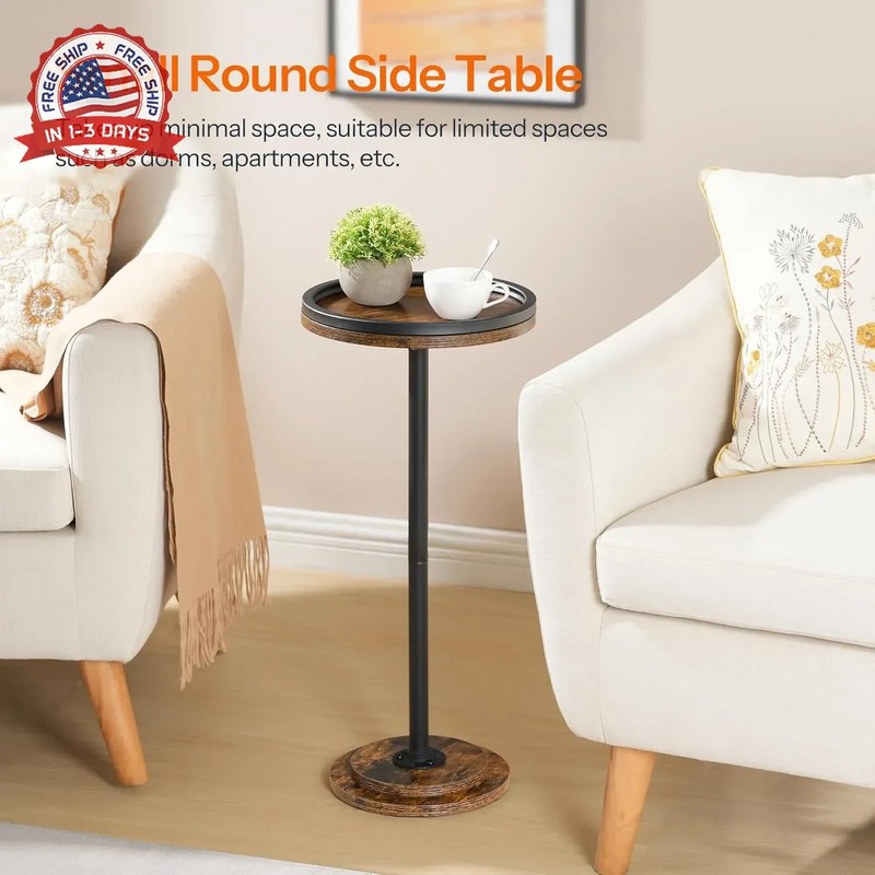 Rustic Brown Round Accent Table 11.8in Wide Heavy-Duty Particleboard for Living gallery