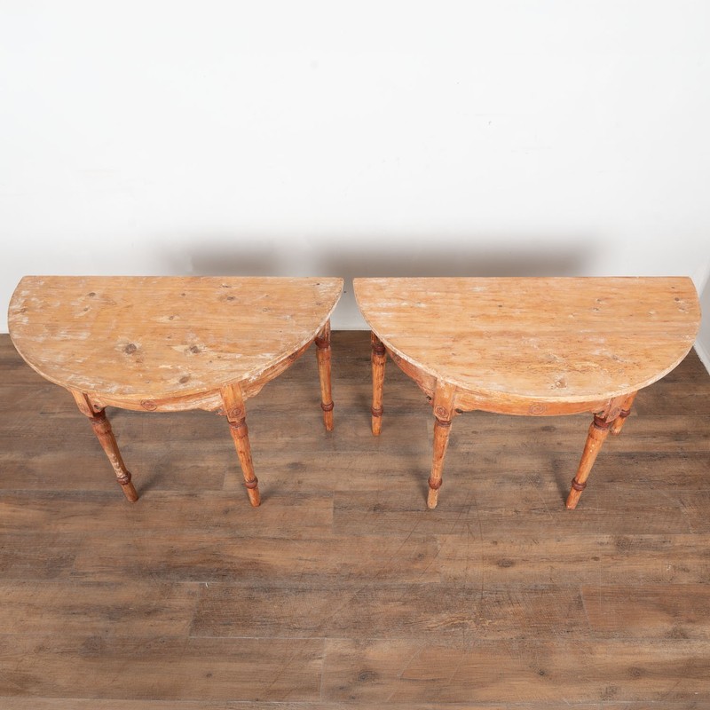 Late 19th Century Original Painted Swedish Pair of Demi Lune Console Tables gallery