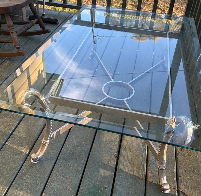 Stunning Steel & Brass Coffee Table, masterfully crafted in the Manner of Jansen