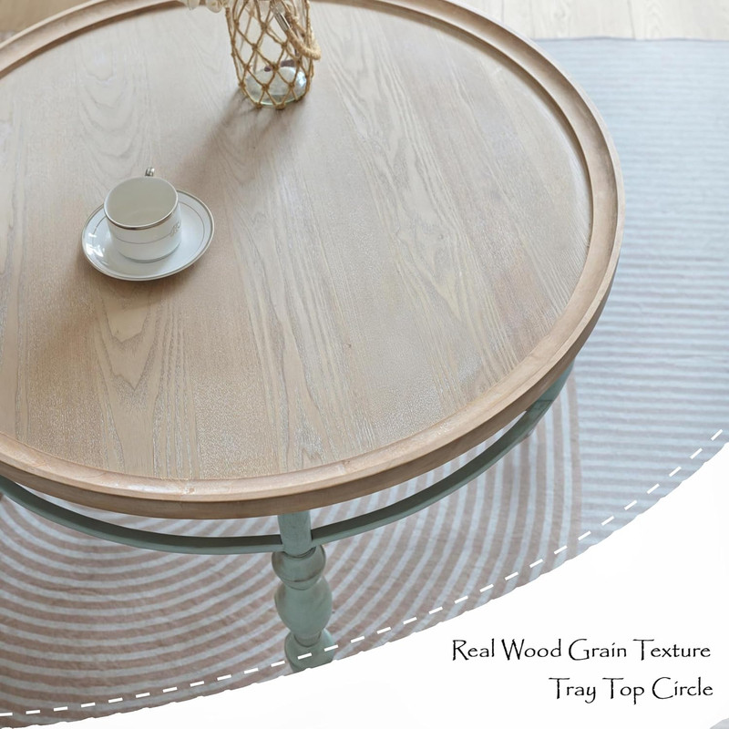Rustic Farmhouse round Coffee Table, French Country Vintage Center Table,Φ31.5'' gallery