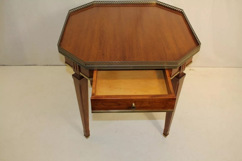 Great Directoire Walnut Octagonal Top End Side Table, One Drawer gallery