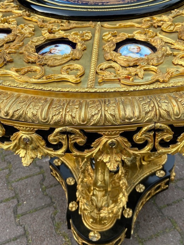 Table French Louis XVI Bronze Porcelain Center Vintage 1960s Royal gallery