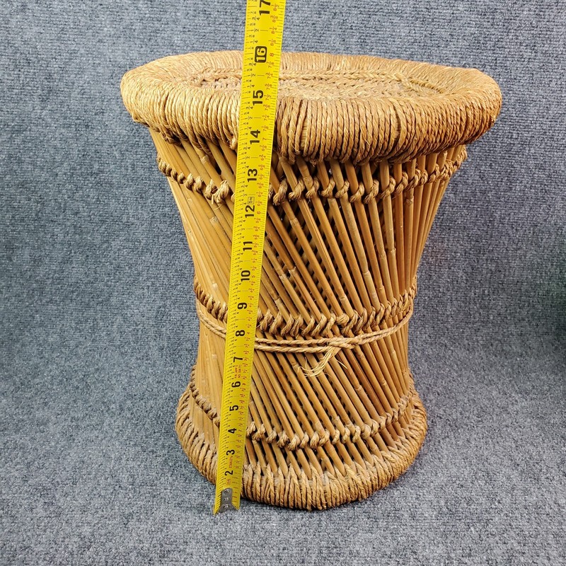 Vtg Table Ottoman Stool Pouffe Cane Rattan Wicker Woven Boho MCM Umbrella Stand gallery