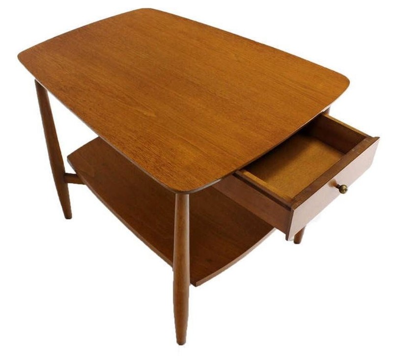 Mid-Century Modern Two Tier One Drawer Walnut End Side Table by John Stuart MINT gallery