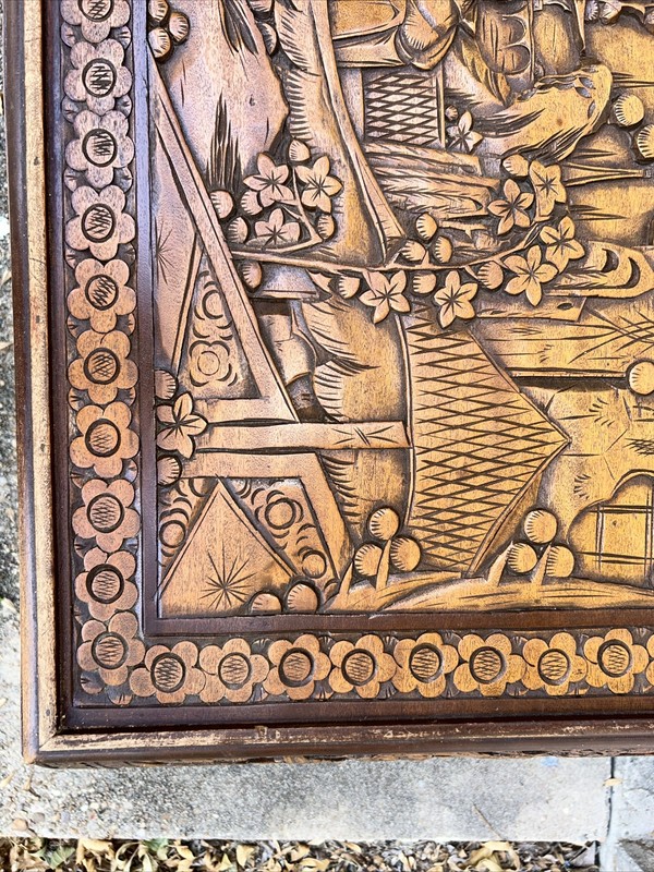 Antique Oriental Carved Wood Coffee Table gallery