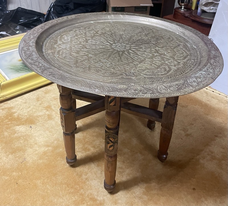 Vintage Mortician Round Table With Hand Made Brass Top