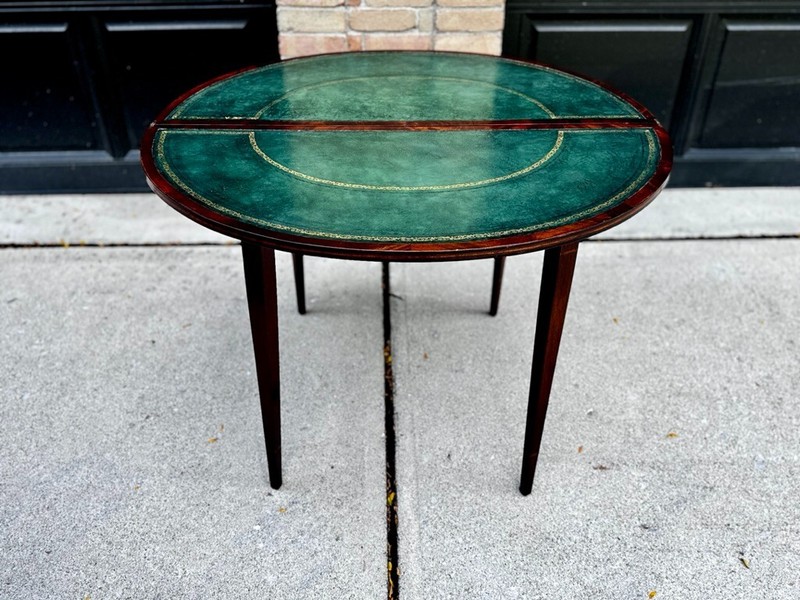 Antique Emerald Green Leather Top Flame Mahogany Table