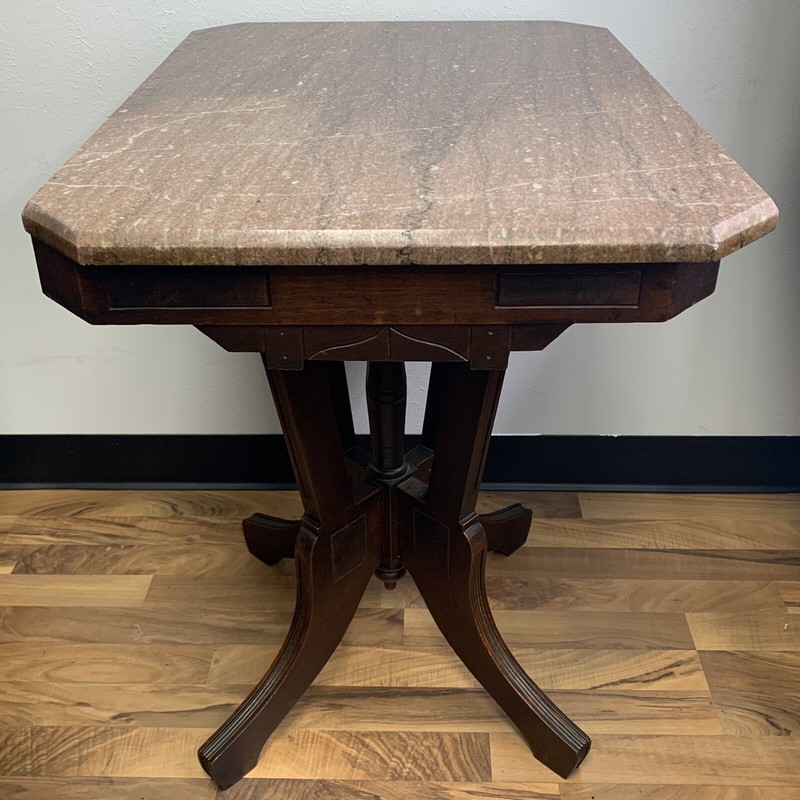 Antique Carved Walnut w/ Removable Rouge Marble Top Pedestal End Table gallery