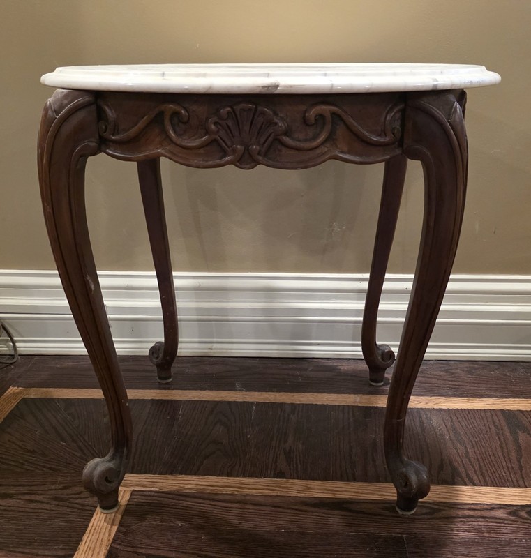 VICTORIAN STYLE MARBLE TOP MADE IN ITALY SOLID WOOD SMALL END TABLE 24" gallery