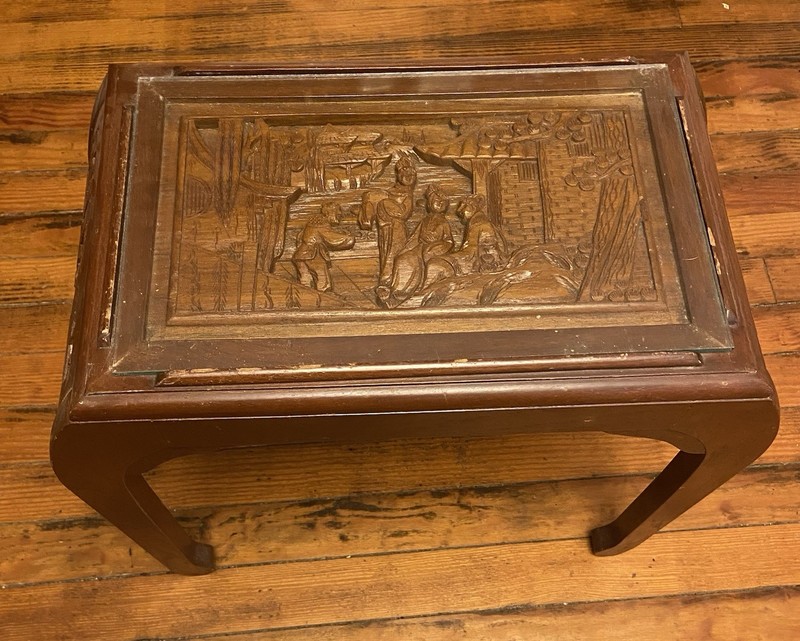 Hand Carved End Table Asian Inspired Wood