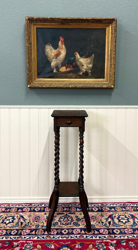 Antique English 4-Post Barley Twist Pedestal Plant Stand Jacobean Oak 39.5" Tall gallery