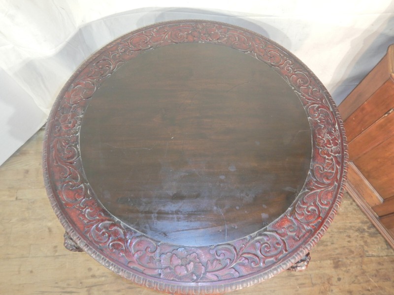 Carved Chinese Room Center Table 36" Dia. Dragons Sea Serpent legs gallery