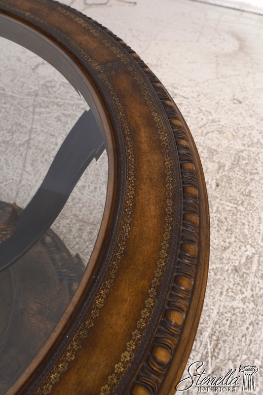 F67691: Round Decorative Glass Top Coffee Table w. Ornate Base gallery