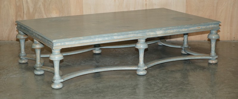 MASSIVE ORIGINAL PAINT SIX PILLARS LEG FRENCH COUNTRY HOUSE COFFEE TABLE gallery