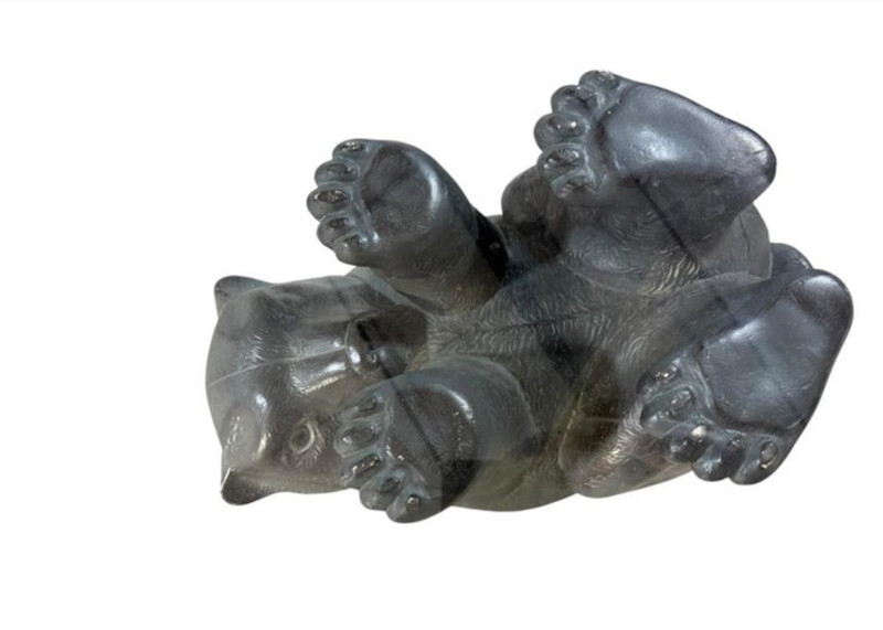 VTG Black Bear Glass Top Coffee Table Animal Sculptural Base 45” Cabin Lodge gallery
