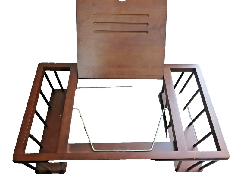 Vintage Solid Wood Butler’s Bed Tray Laptop Desk w/ Side Magazine Racks MCM gallery