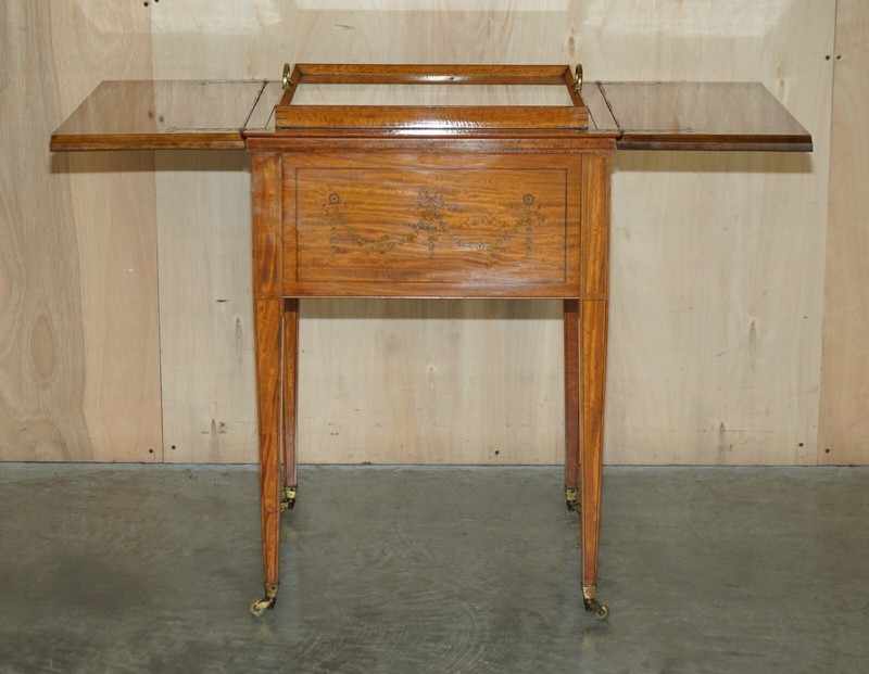 ANTIQUE SHERATON REVIVAL VICTORIAN RESTORED MAPLE & CO ELEVETTE DRINKS TABLE gallery