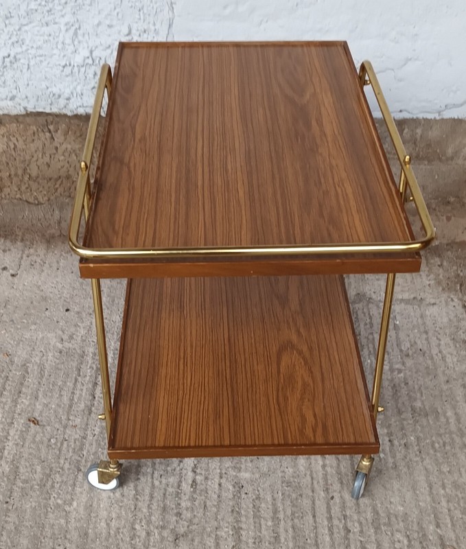 Serving Cart Tea Cart Walnut 60s Table Side Table Brass Mid Century Bar gallery