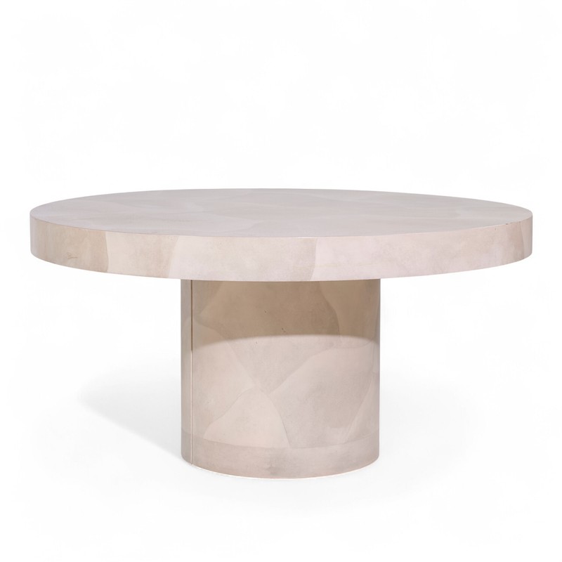 Karl Springer Style Faux Goatskin Expanding Dining Table with 4 Leaves gallery
