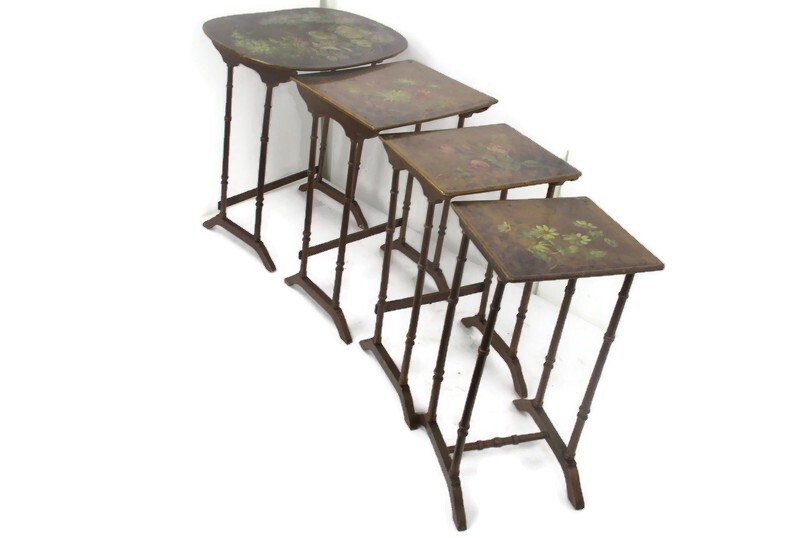 Antique Exceptional Nesting Stacking Side Tables set of 4 Hand Painted WOW
