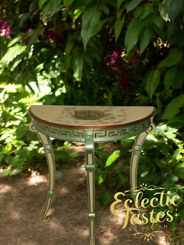 Vintage Louis XVI Accent Table: Hand-Painted Metallic Green, Made in Italy