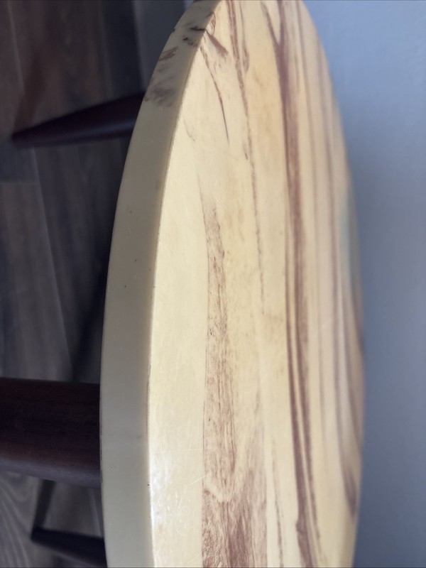 Vintage Mid-Century Modern Round Coffee Table Walnut Base Marble Top 24” gallery