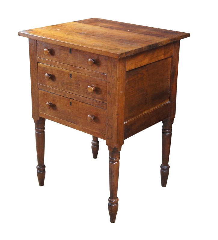 Antique Early American Cherry Three Drawer Silver Chest Side Table Stand 31" gallery