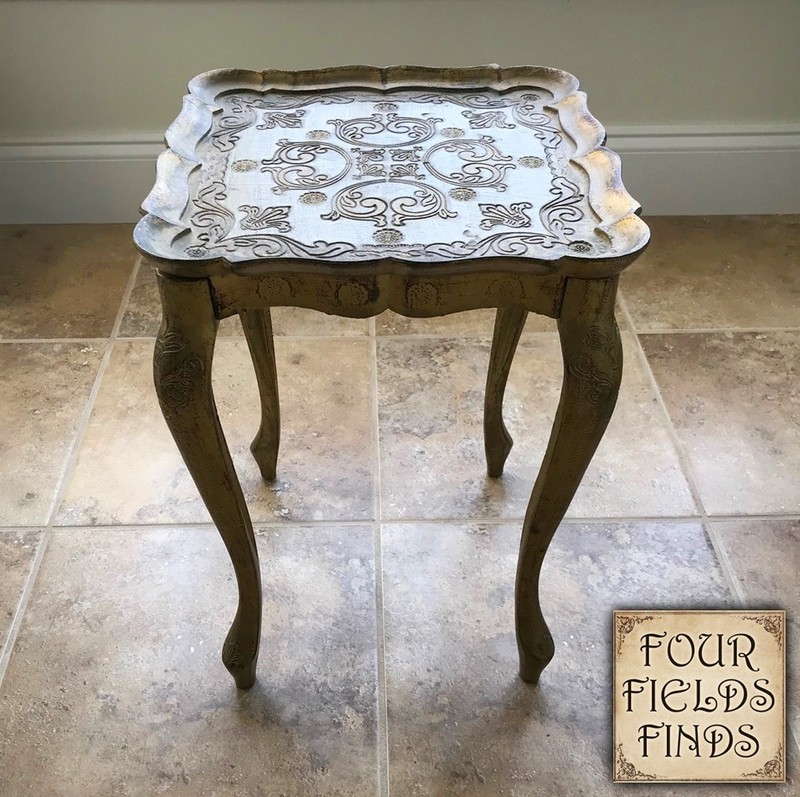 Vintage Italian Florentine Accent Table Gold Gilt Tones & Off White, Ornate