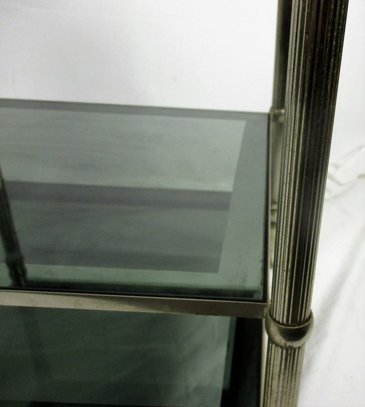 vintage small coffee cocktail side table 3 tier smoked glass chrome funky practi gallery