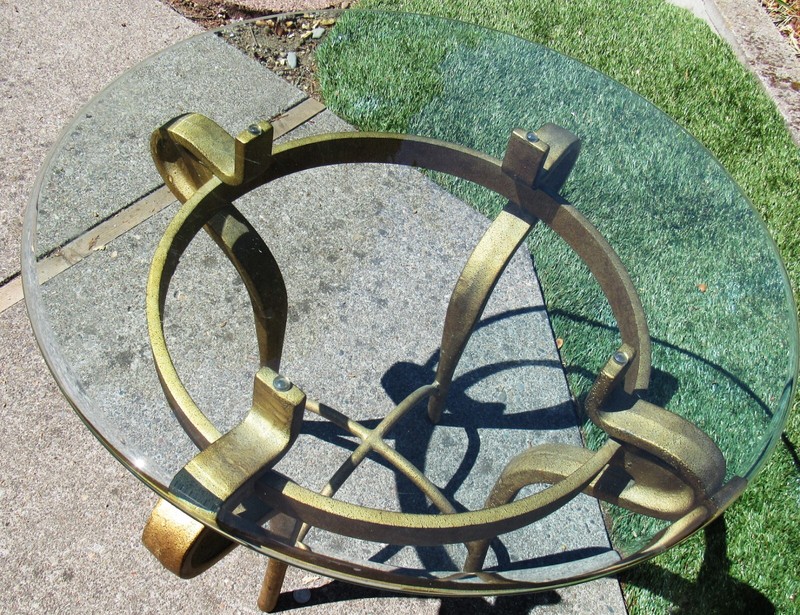 FINE VINTAGE CAST IRON ART DECO MID CENTURY MODERN END SIDE TABLE GLASS TOP MCM gallery