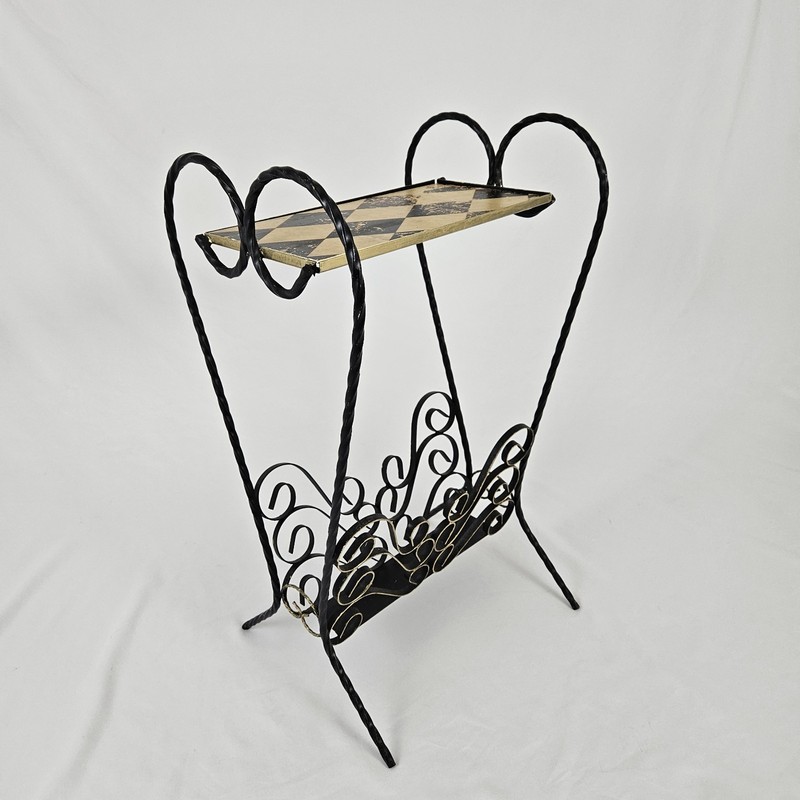Vtg Harlequinn Iron Table Plant Stand Magazine Rack Mackenzie Childs Inspired