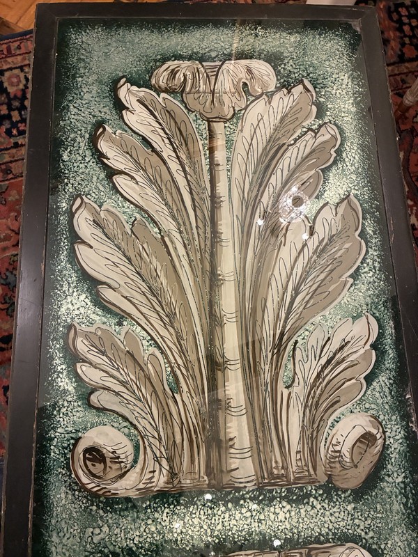 Gorgeous Mid-Centry Italian Coffee Table Reverse Painted Glass Top Giltwood Base gallery