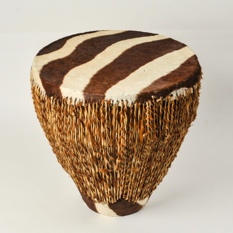 Vintage Zebra Skin Drum End Table