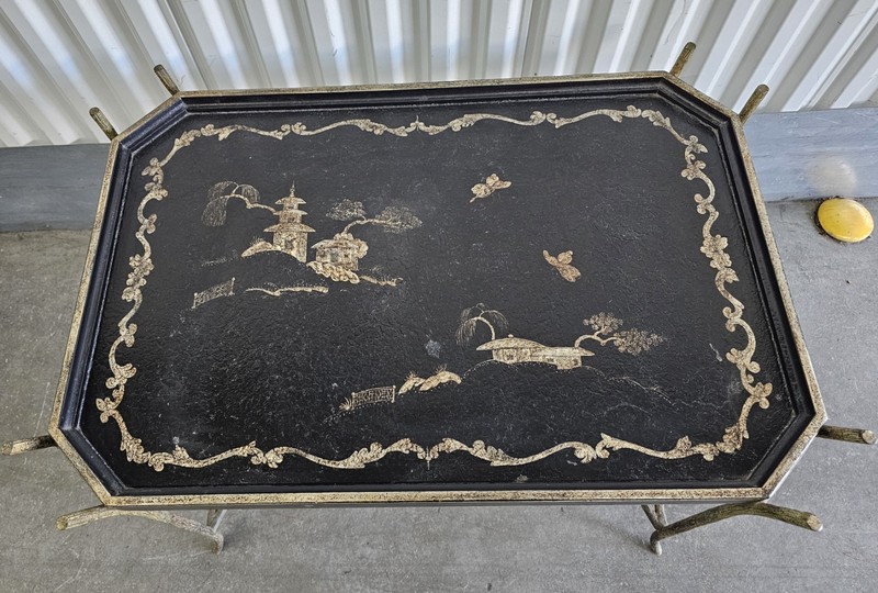 Vintage Chinoiserie Lacquered Tea/Coffee Table with Faux Bois Base