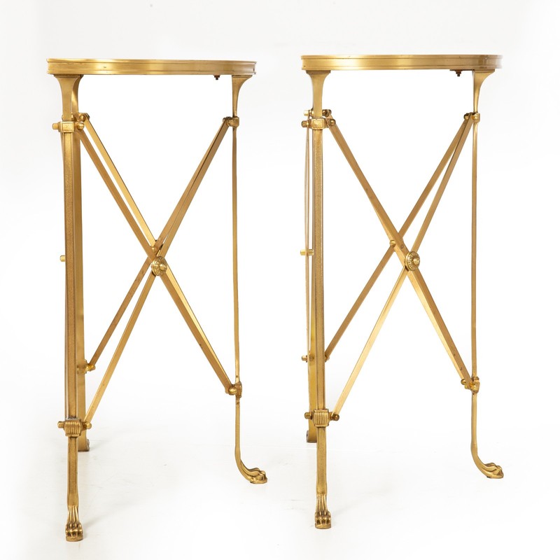 Pair of Bronze and Black Granite Demilune Console Tables, Manner of Jansen gallery