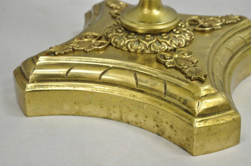 Antique French Victorian Solid Brass Round Glass Top Small Pedestal Side Table gallery