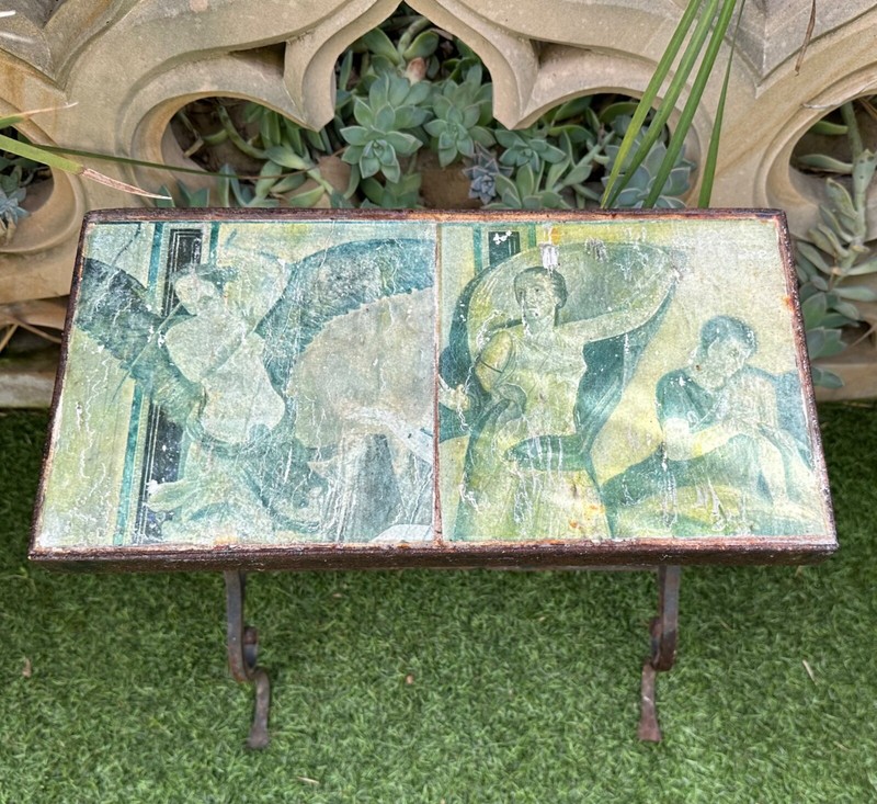 Late 19th century Wrought Iron Roman Fresco Tile Table gallery