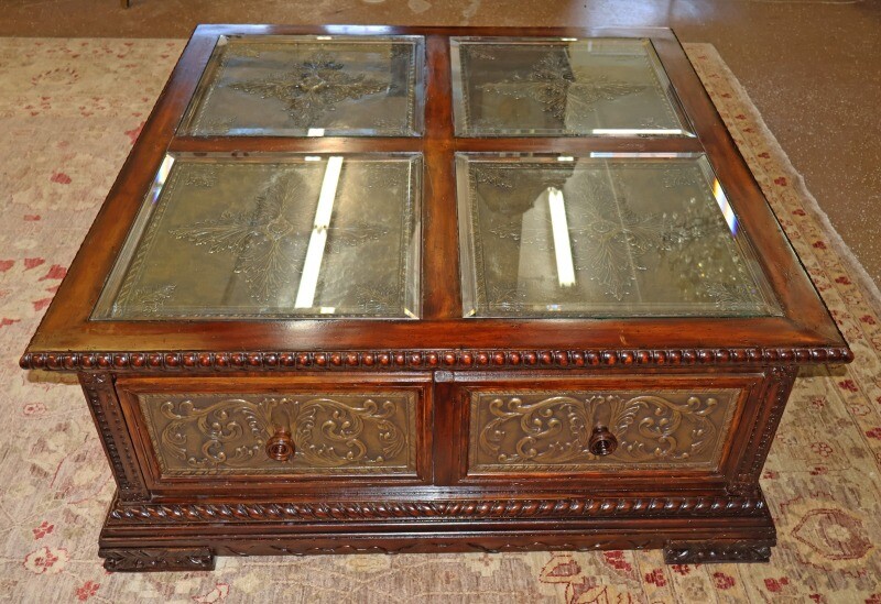 Large Maitland Smith Copper And Distressed Mahogany Coffee Table gallery