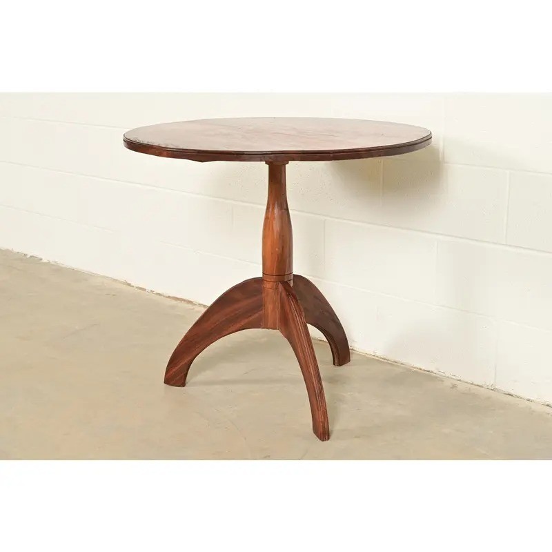 Early American Bench Made Sculpted Solid Walnut Pedestal Tea Table or Side Table gallery