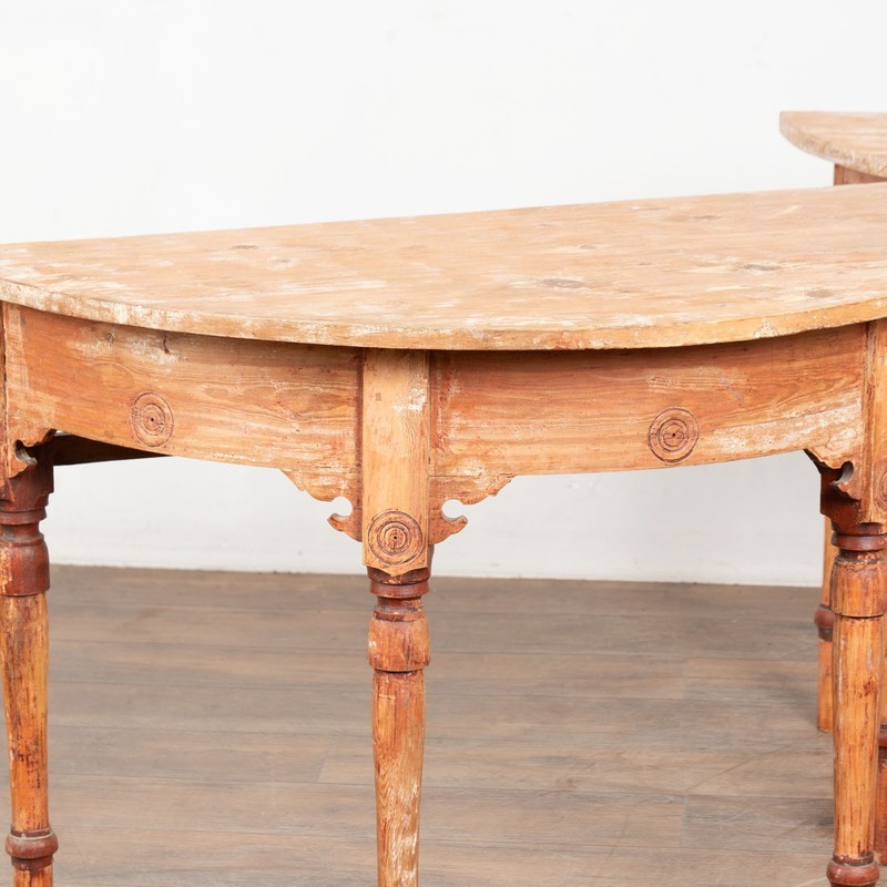 Late 19th Century Original Painted Swedish Pair of Demi Lune Console Tables gallery