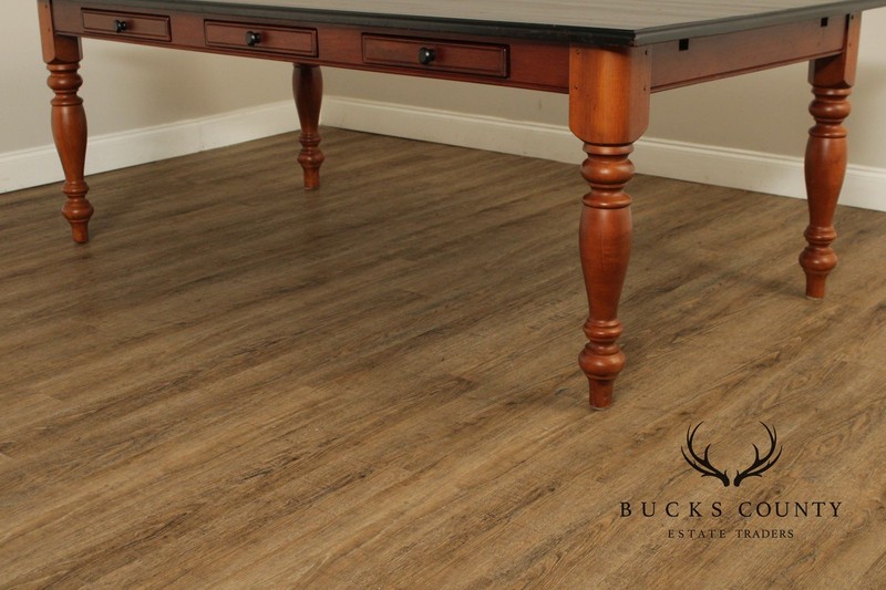 Rustic Farmhouse Style Solid Wood Dining Table With Black Painted Top gallery