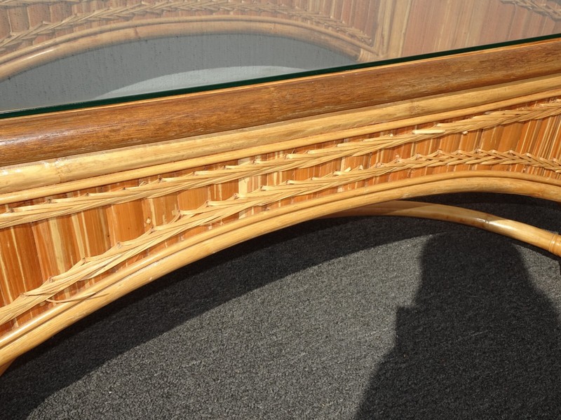 Vintage Bamboo Rattan Coffee Table Tiki Palm Beach Style French Country Style gallery