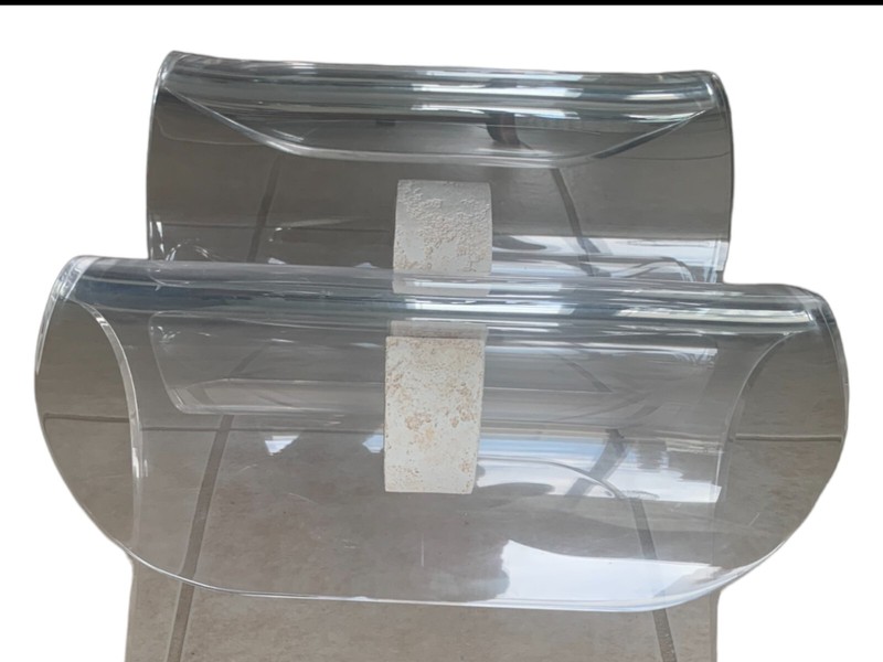 Postmodern scroll lucite with center stone coffee table gallery