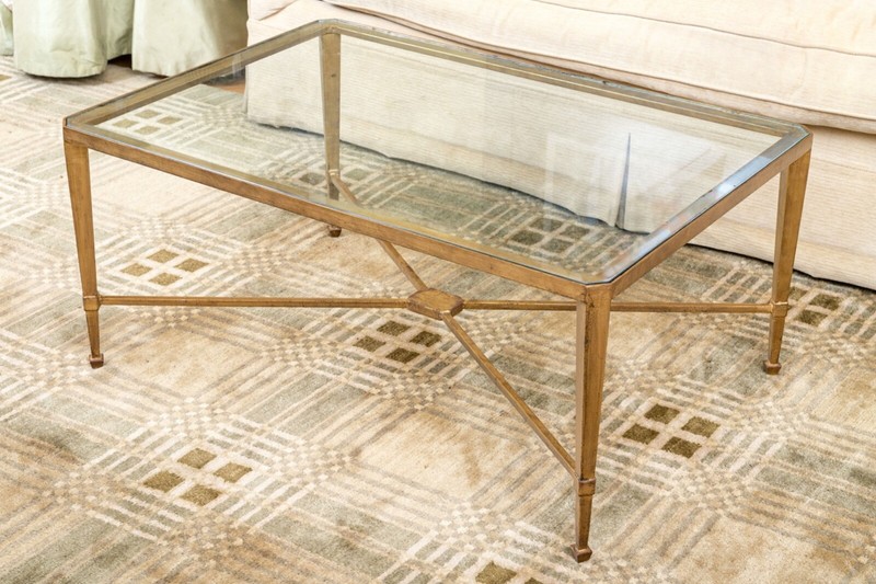 Vintage Gilt Wrought Iron Glass Top Coffee Table